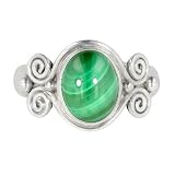 Sterling Silver Malachite Scroll Design Ring by Sajen