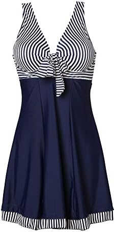Nuoyanmei Womens Vintage Sailor Straps Halter Pin Up One Piece Bathing Suit (XL (US 16-18 ), Navy Stripe)