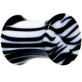 2 Gauge Black White Zebra Striped Saddle Plug