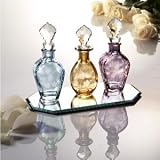 3 ETCHED CRYSTAL BOTTLES ON TRAY - SET OF 3 ETCHED CRYSTAL BOTTLES WITHSTOPPERS by 