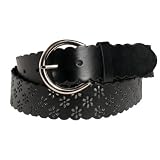 Ladies Punch Flower Insert Bonded Leather Designer Fashion Belt by Milidee