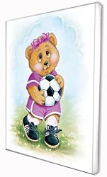 Sports Bear Soccer Girl Star - Childrens Wall Art, Kids Wall Art, Nursery Wall Art Ready-to-Hang Plaque 10.5" x 13.5"