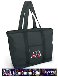 Alpha Gamma Delta Tote Bag Black Deluxe Alpha Gamma - For Travel or Beach Best Unique Gift Ideas for Her, Women, or Ladies