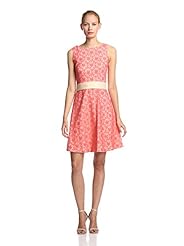 Pleated Lace Flared-Skirt Floral Print Cotton/Nylon/Polyester/Spandex  Dress With a Sash 