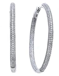 Zoe R (tm) 3D Sterling Silver Micro Pave Hand Set Cubic Zirconia (CZ) Large Hoop Earrings