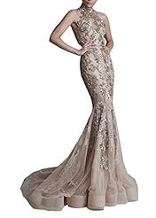 Junior Tulle High-Neck Applique Halter Evening Dress 