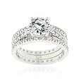 Sterling Silver Round CZ Wedding Engagement Ring Set