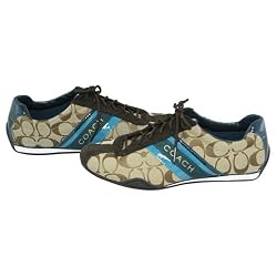 Coach Jayme 12CM Khaki Signature Teal Mermaid Patent Leather Sneaker Shoes A1565 KMD 7
