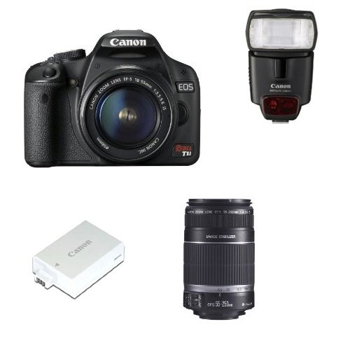 Canon EOS Rebel T1i 15.1 MP CMOS Digital SLR Camera with 3-Inch LCD and EF-S 18-55mm f/3.5-5.6 IS Lens, EF-S 55-250mm f/4.0-5.6 IS Telephoto Zoom Lens, 430EX II Speedlite Flash, and 2400 SLR Gadget Bag