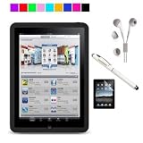 Silicone Skin Case for Apple iPad + Executive White Stylus Pen with Laser Pointer and LED Light + White Earphones + Screen Protector
