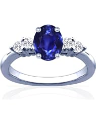 Platinum Oval Cut Blue Sapphire Ring With Sidestones