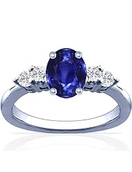 14K White Gold Oval Cut Blue Sapphire Ring With Sidestones