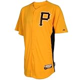 Men's Pittsburgh Pirates Cool Base Auth Button Down Front Batting Practice Jersey, Gold/Black, L