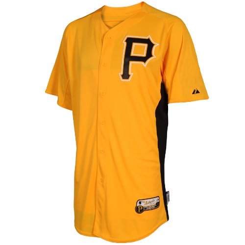Men's Pittsburgh Pirates Cool Base Auth Button Down Front Batting Practice Jersey, Gold/Black, L