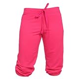 Fuschia Hot Pink solid color Touchdown Cuffed Fleece Capris with wide waistband. 5 Adult sizes