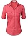 Luna Flower Women's Side Ribbed Panel Stylish Button Down Solid Color Shirts