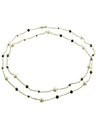 6 Cttw Black Onyx, Freshwater Pearl 14 Karat Yellow Gold Necklace (38 inch)
