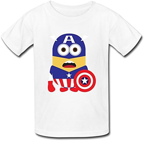 Kids Boys Girls T-shirt Minion Captain America Avengers Superhero White Size M