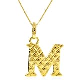 Sterling Silver & 18K Gold Overlay Big 'M' Pendant w/ Box Chain 18