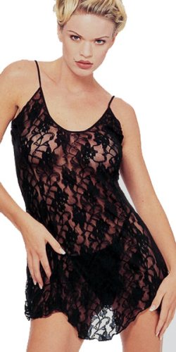 2Pc Rose Lace Flared Chemise With G-String by Leg Avenue