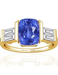 18K Yellow Gold Cushion Cut Blue Sapphire Ring With Sidestones