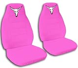 2 hot pink car seat covers with a bull skull for a 2003 Ford Focus