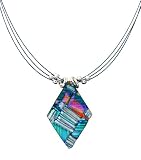 Sterling Silver Dichroic Glass Double Layer Stripe Pattern Diamond-Shaped Necklace, 18