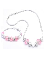 Pink Charm Bracelet and Necklace Gift Set Girls Pandora Style