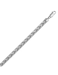 14K Sterling Silver Rhodium Plated Diamond Cut Fancy Flat Bracelet