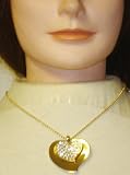 Genuine Gold Plated Short Chain Necklace Crystal Loaded Heart Pendant and Earrings