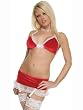 SeXy Red Bra Top Matching Skirt Garters Ruffle Trim