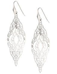 Sterling Silver Filigree Double Diamond Shaped Drop Earrings