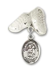 Sterling Silver Baby Badge with Our Lady of Knock Charm and Baby Boots Pin