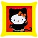 Throw Pillow Case Yellow of Hello Kitty in Goth Outfit with Bat Belt