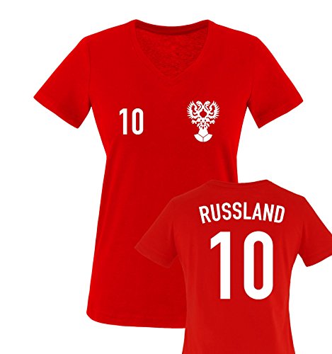 EM 2016 – TRIKOT – EM 2016 – RUSSLAND – 10 – Damen V-Neck T-Shirt – Rot / Weiss Gr. M
