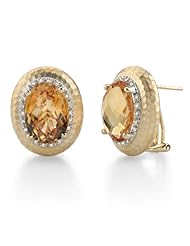 14k White Gold 0.20 Ctw Hammered Citrene Diamond Earrings