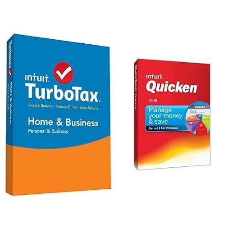 TurboTax Home & Business 2015 Federal + State Taxes + Fed Efile Tax Preparation Software PC/Mac Disc with Quicken Deluxe 2016 PC Disc