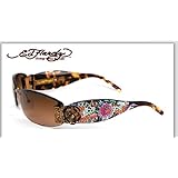 ED HARDY EHS 020 SKULL BUTTERFLIES BROWN RIMLESS METAL SWAROSKI SUNGLASSES