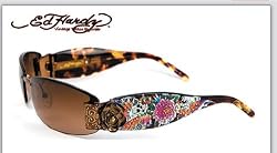 ED HARDY EHS 020 SKULL BUTTERFLIES BROWN RIMLESS METAL SWAROSKI SUNGLASSES