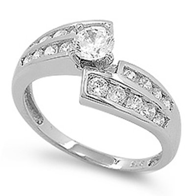 .925 Sterling Silver Engagement Ring, 1.25 Carat Total Weight, Made with Only the Top Quality Diamond Colored Cubic Zirconia in Ravishing Round Cuts, Free Shipping, Sale Price Offer, Comes with Free Special Gift Pouch and Box