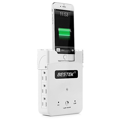 BESTEK 6 Outlet Wall-Mount Surge Protector with 5.2A 4 USB Charging Ports