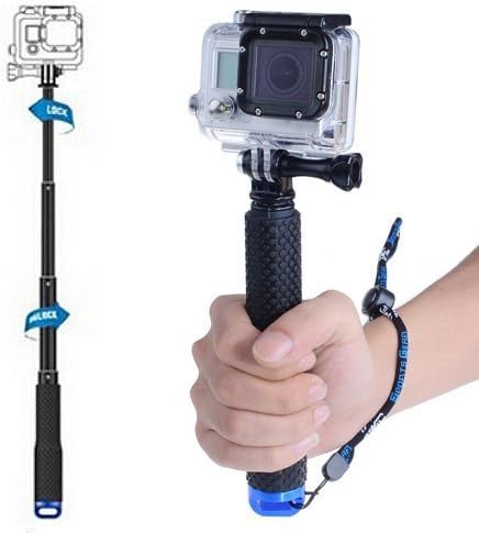 Adjustable Rubberized Aluminum Telescoping Monopod Handheld Extension Pole Monopod Selfie Stick for Gopro HD Hero1 Hero2 Hero3 Hero3+ Hero4 Camera with Adjustable Wriststrap