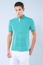 Short Sleeve Irregular Stripe Pique Polo With Logo Detail
