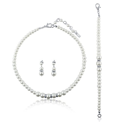 BERRICLE Faux Pearl Women Wedding Bridal Fashion Jewelry Set