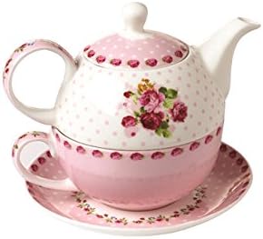 Jsaron China Porcelain Pink Rose Teapot and Teacup for One