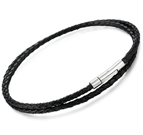 FIBO STEEL 4mm Stainless Steel Braided Leather Necklace for Men Women Rope Chain, 22 inches