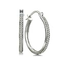 1/4ct Diamond Hoop Earrings Set in Sterling Silver 1 inch