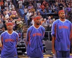 Pistons, Detroit Autographed/Hand Signed 8x10 Photo By Allen Iverson, Richard Hamilton and Rasheed W