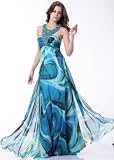 4003 PRINT CHIFFON RHINESTONE HALTER GOWN EVENING DRESS
