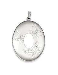 Sterling Silver 3 Butterflies 34mm Oval Locket